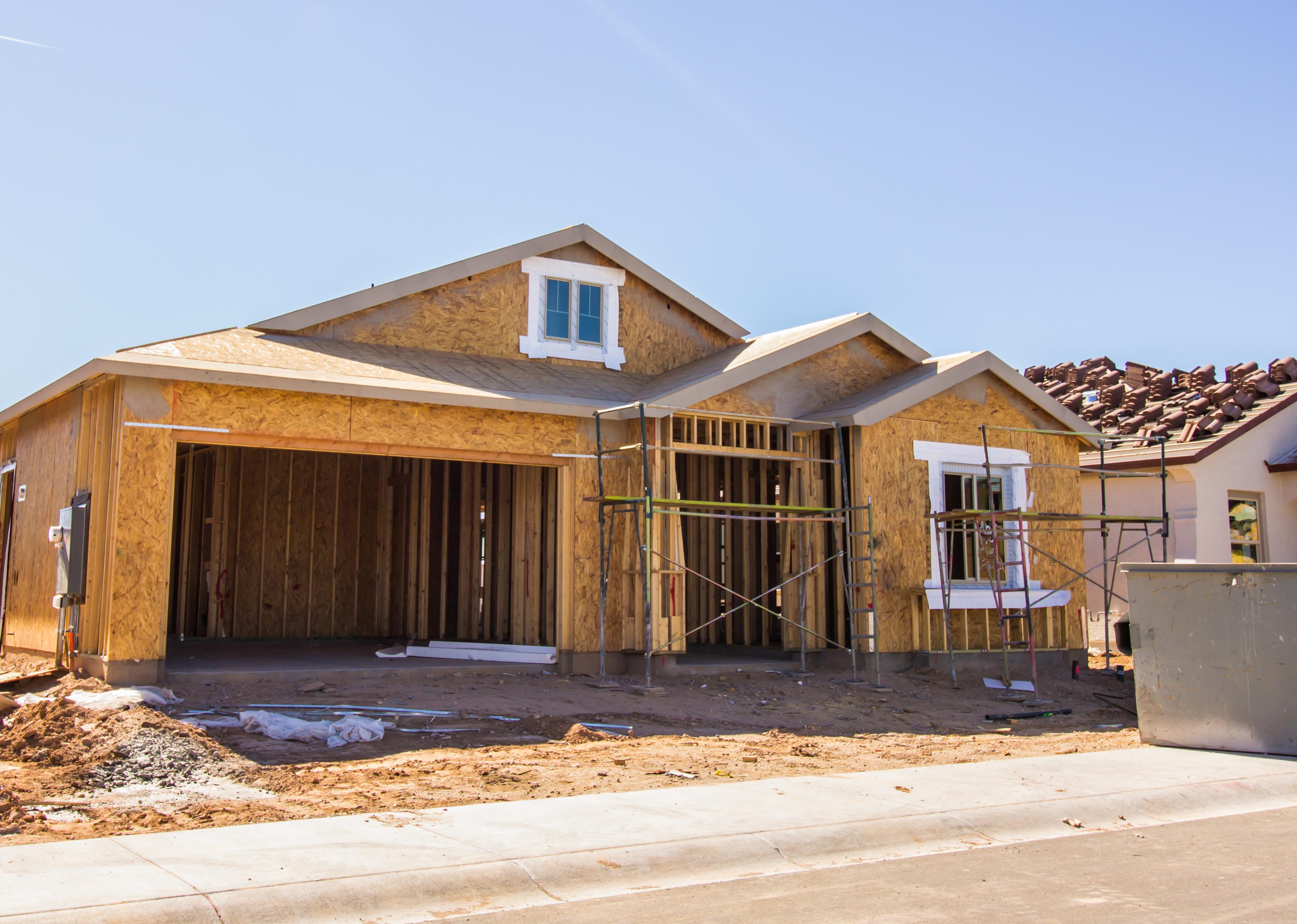 New home under construction in a neighborhood development.