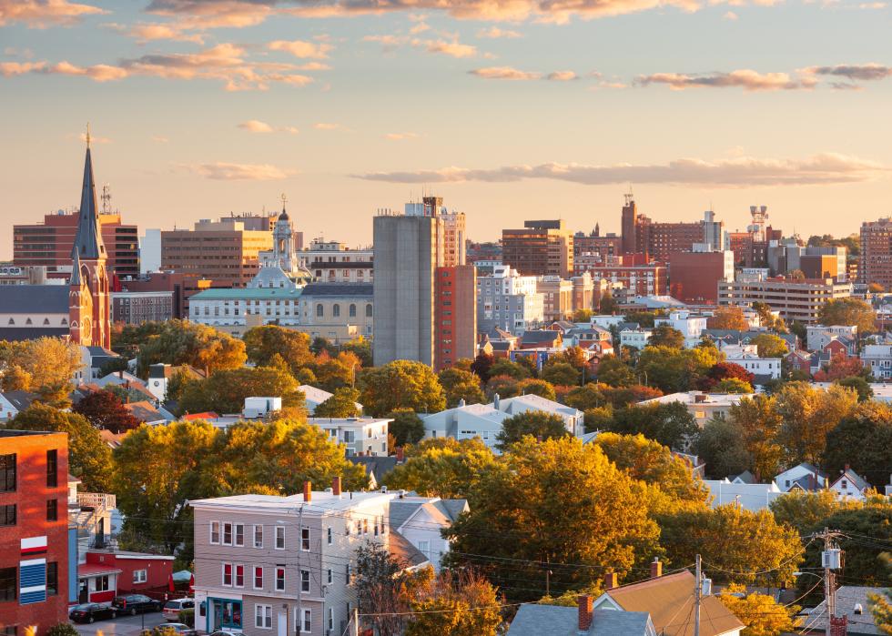 Portland, Maine downtown skyline at dusk