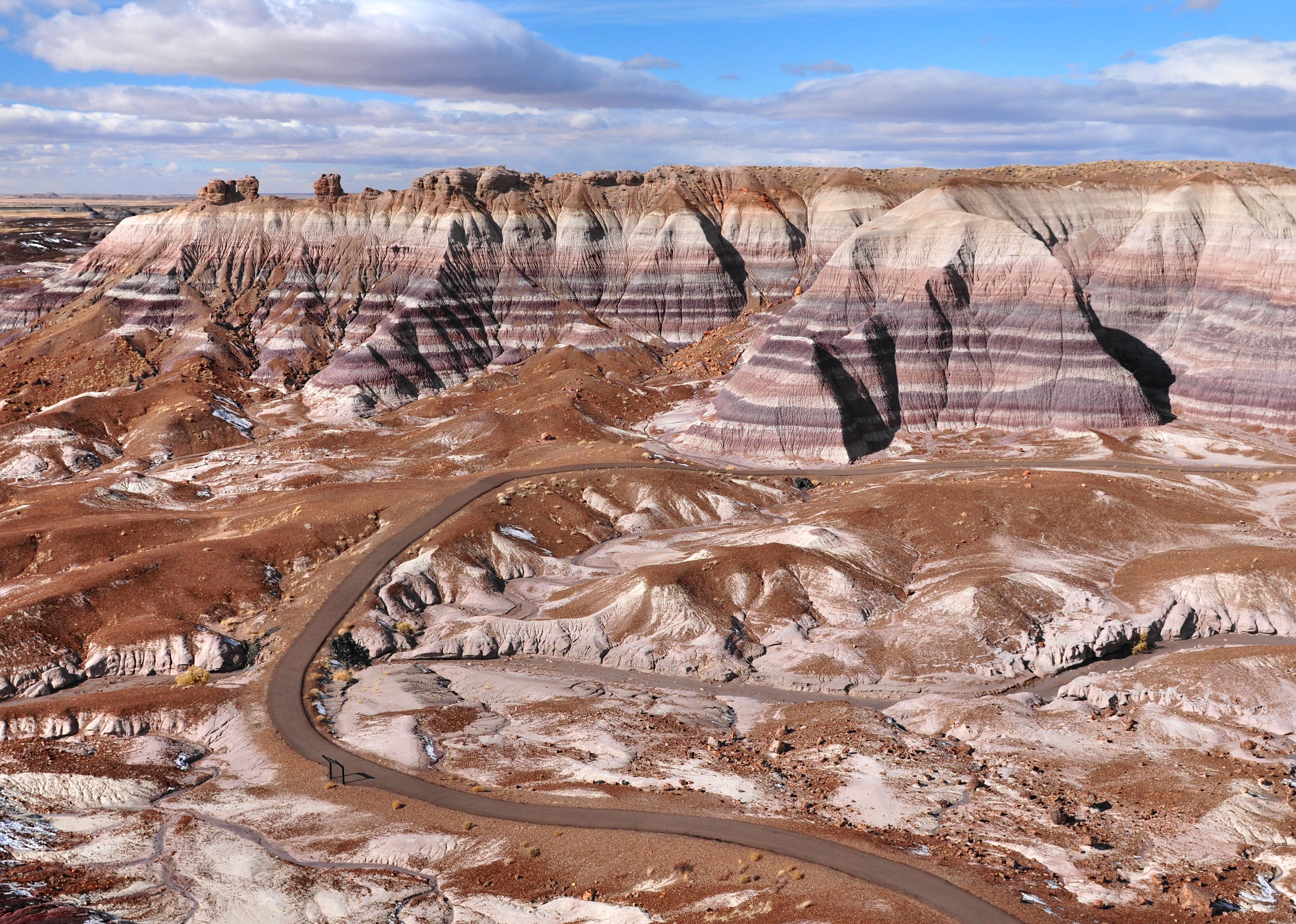 Blue Mesa hiking trail winds through in Petrified Forest National Park.