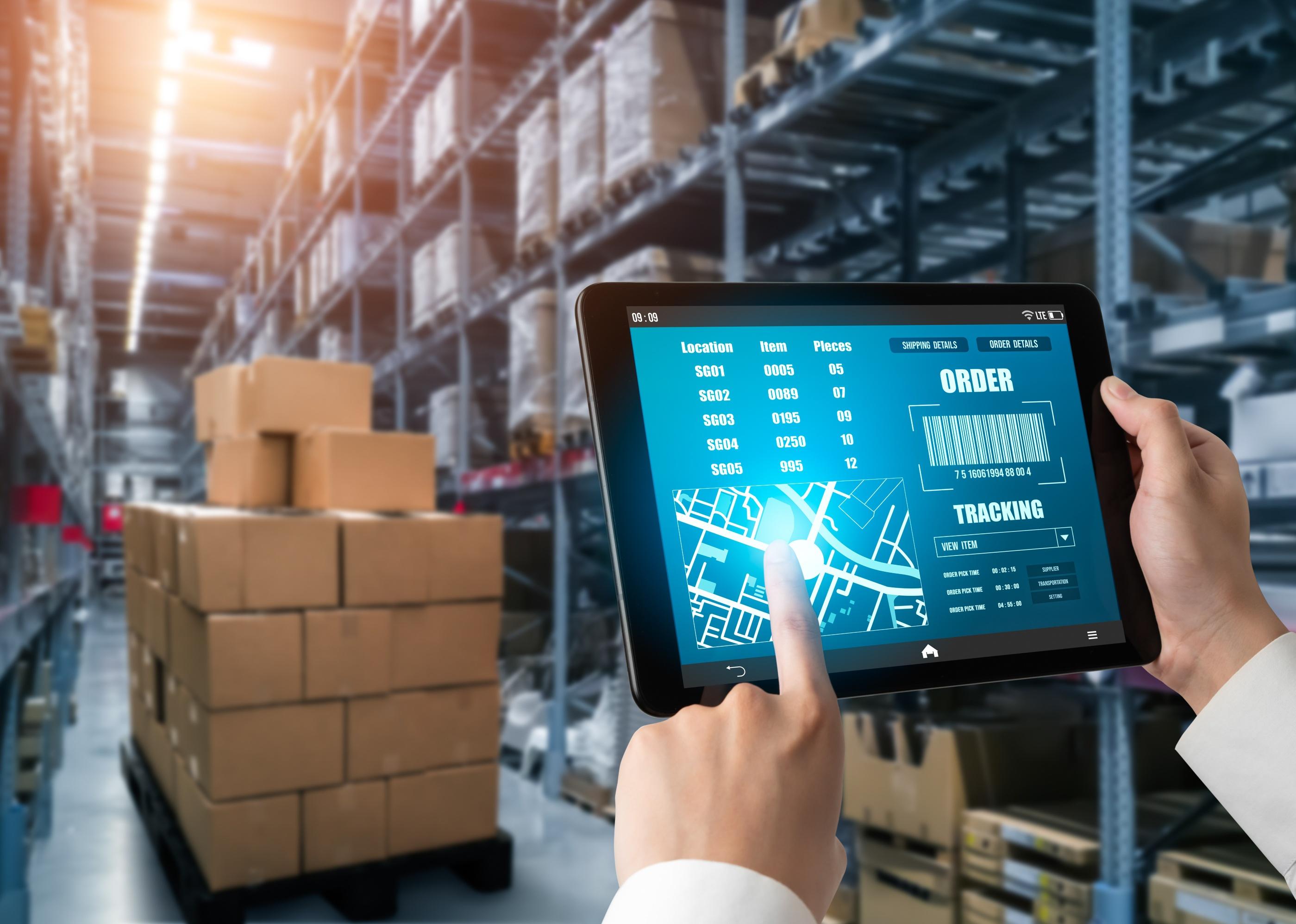 Computer screen showing inventory dashboard for storage and supply chain distribution.