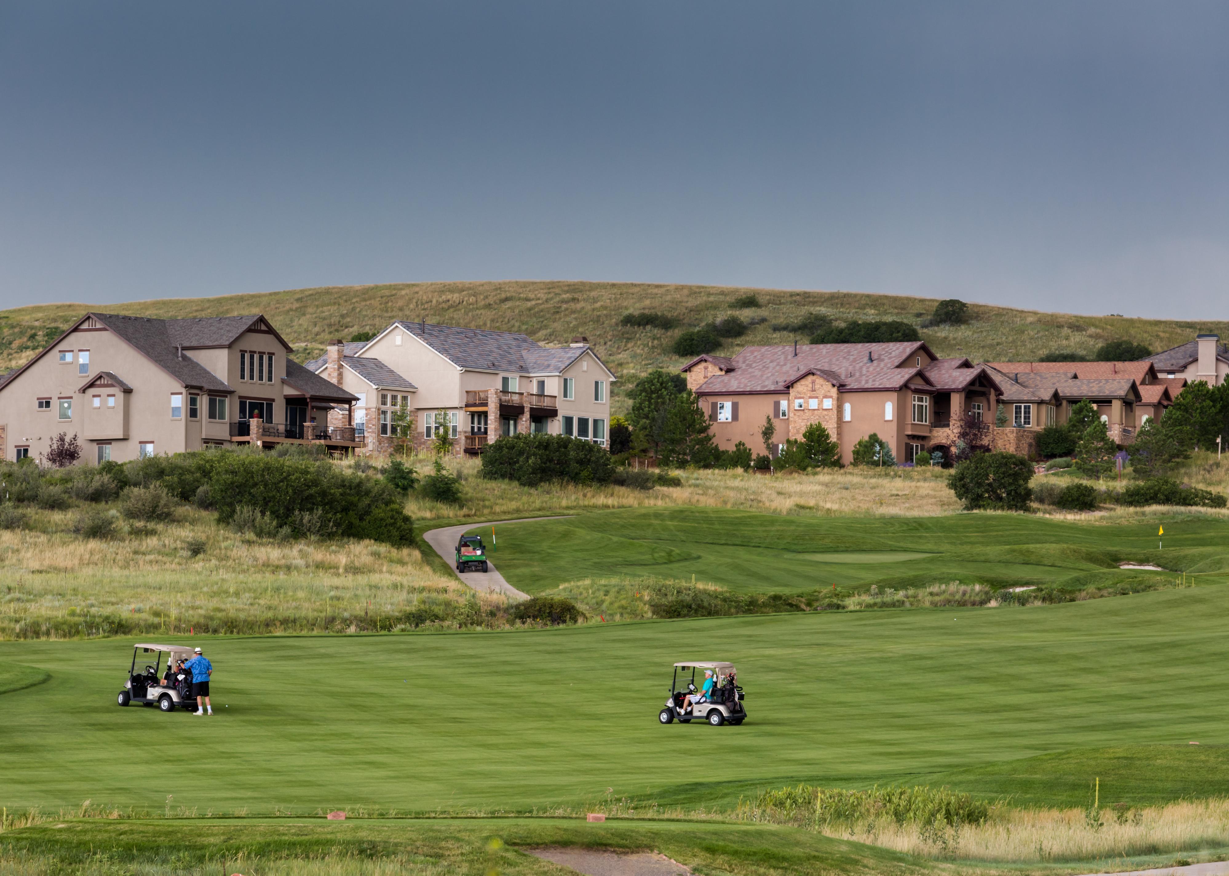 Typical American suburban community with model homes.