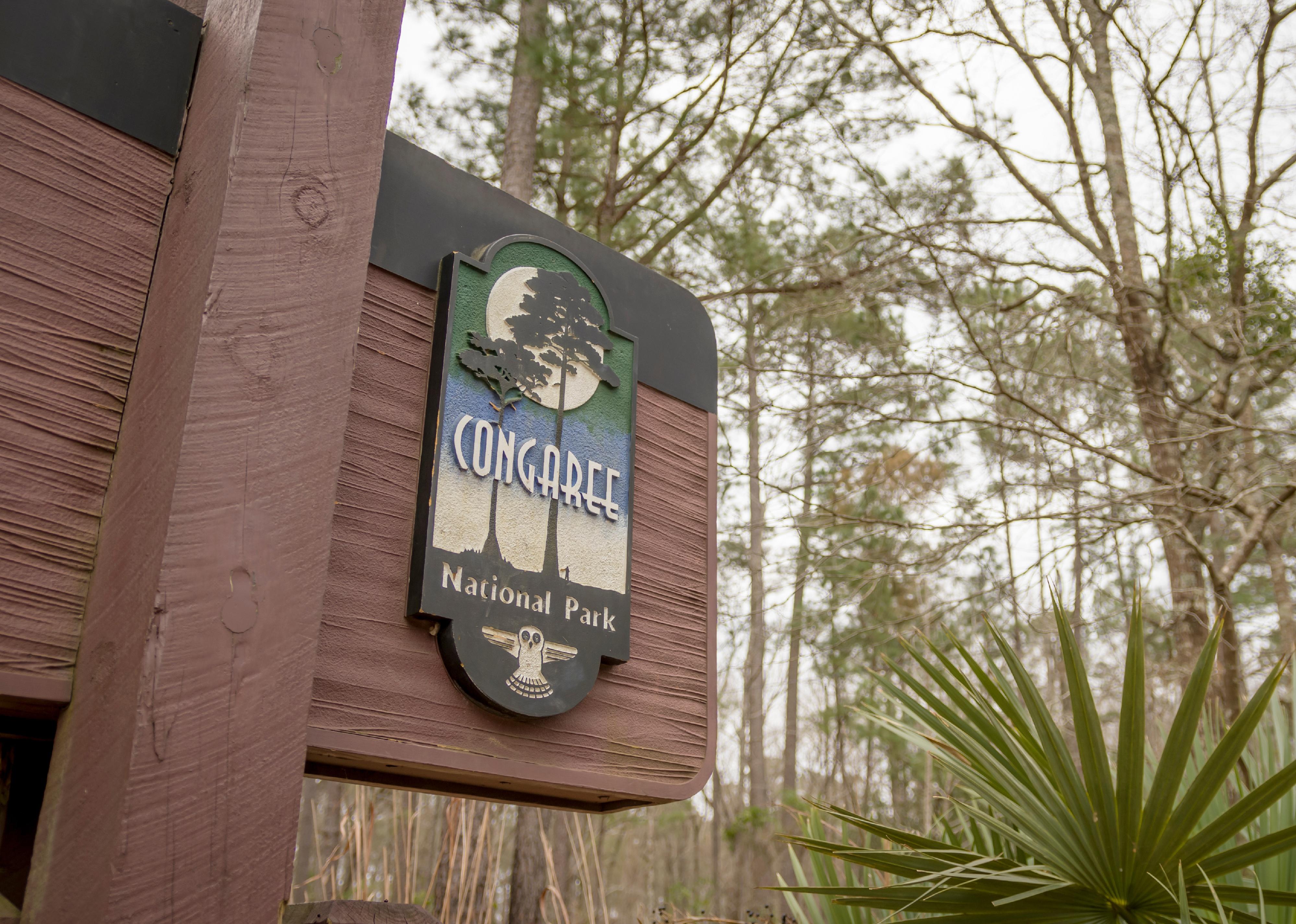 Congaree National Park wooden logo.