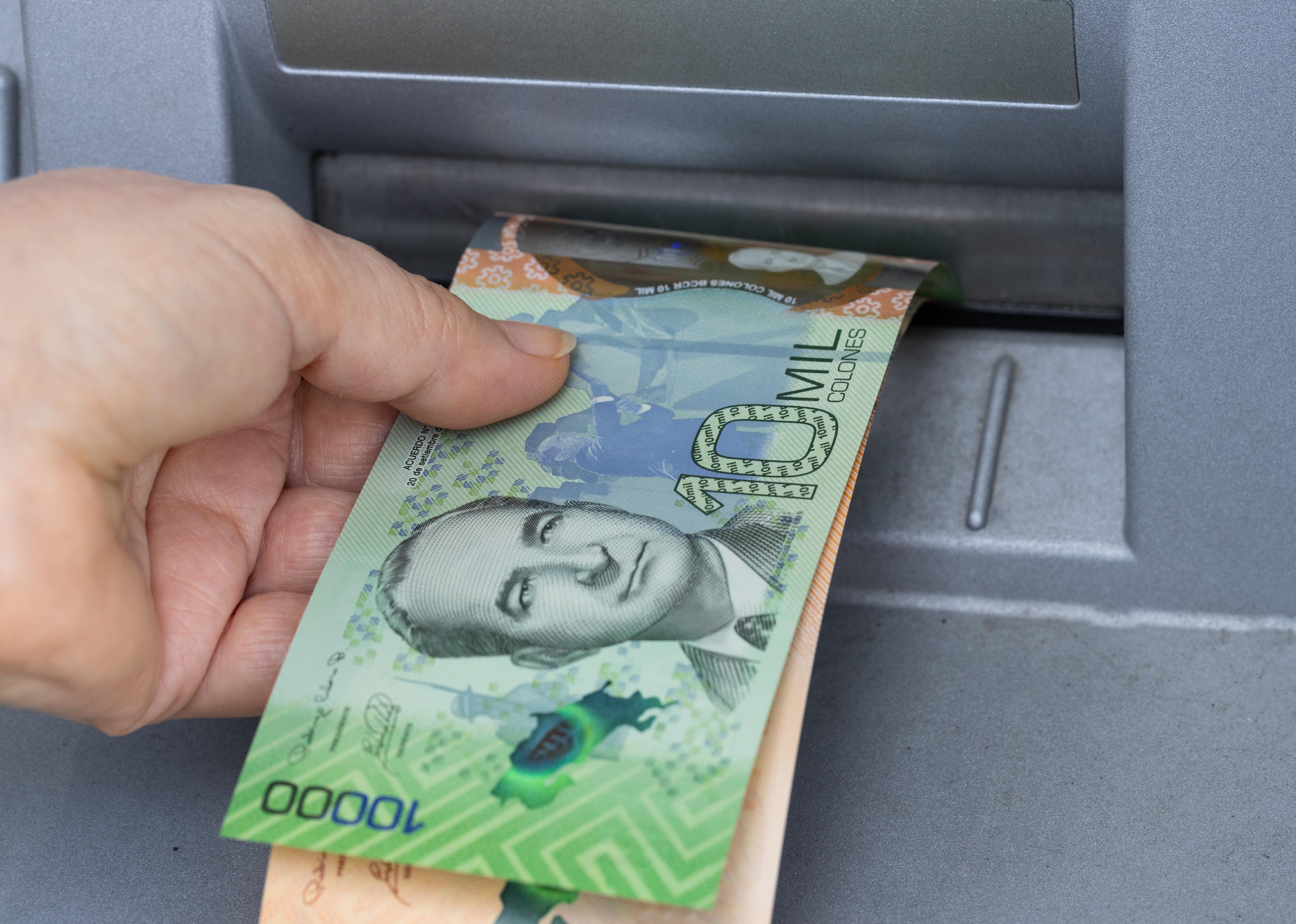 Costa Rica cash withdrawn from an ATM.