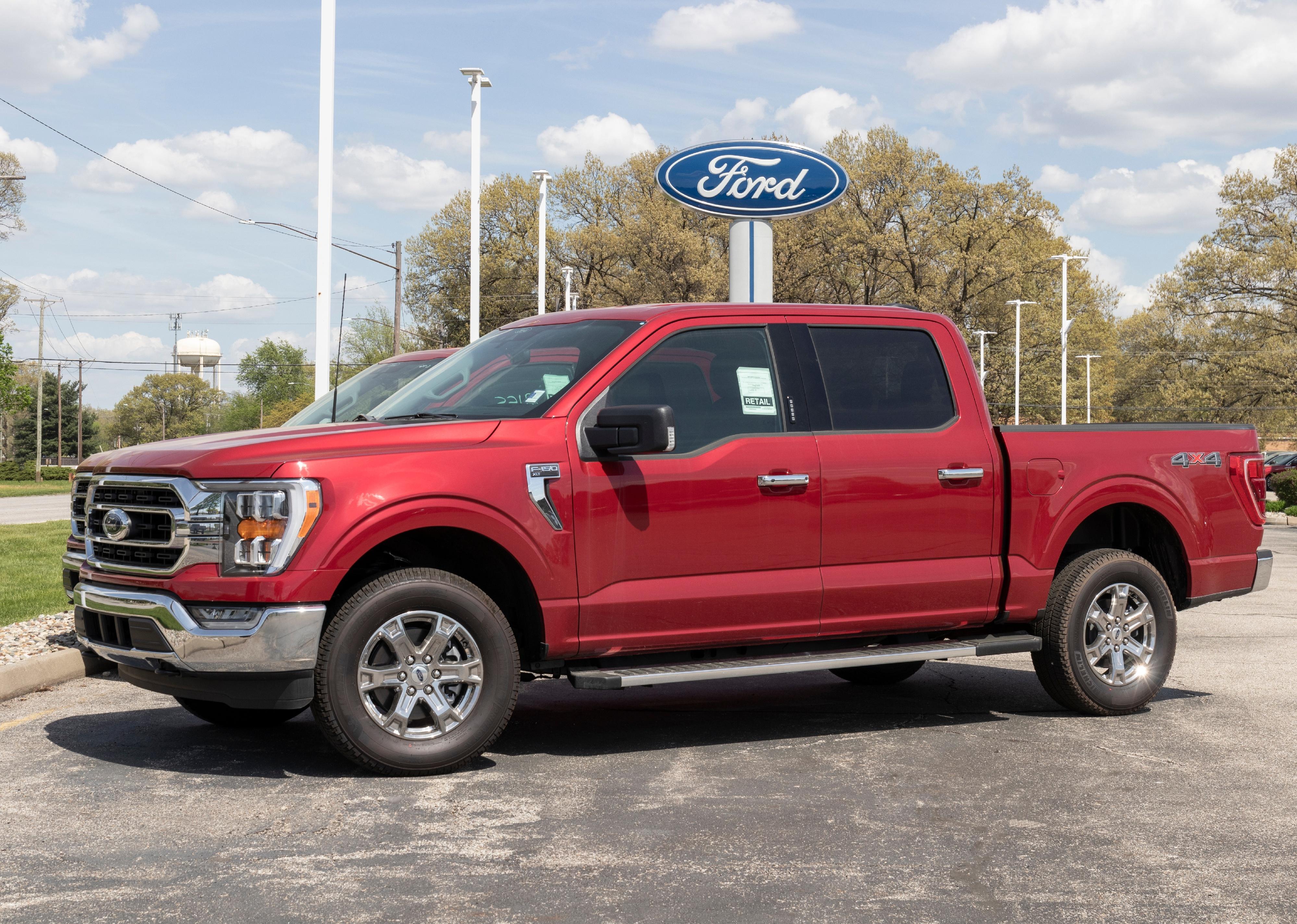 Ford F-150 display at a dealership. 