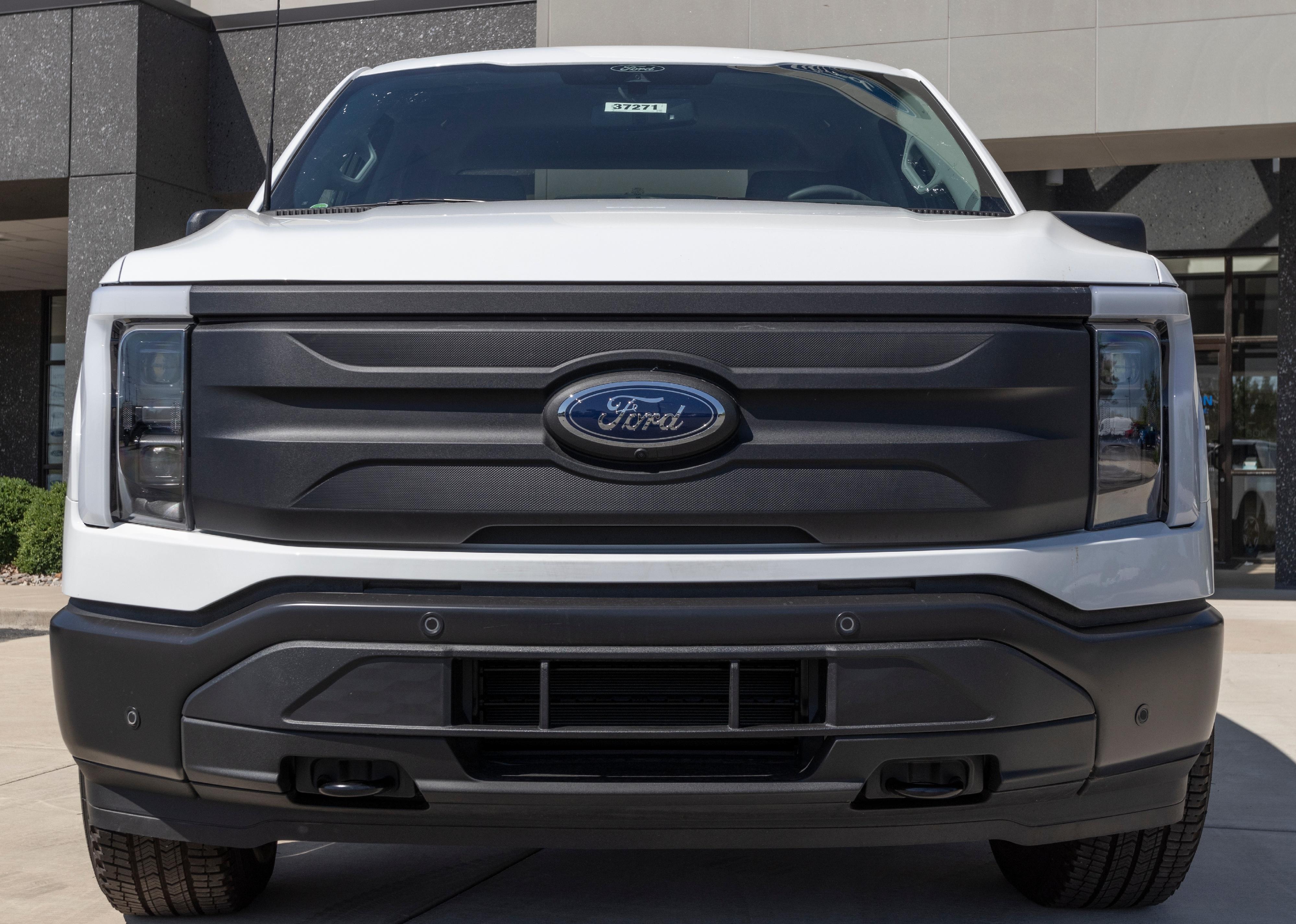 Front view of a white Ford F-150.