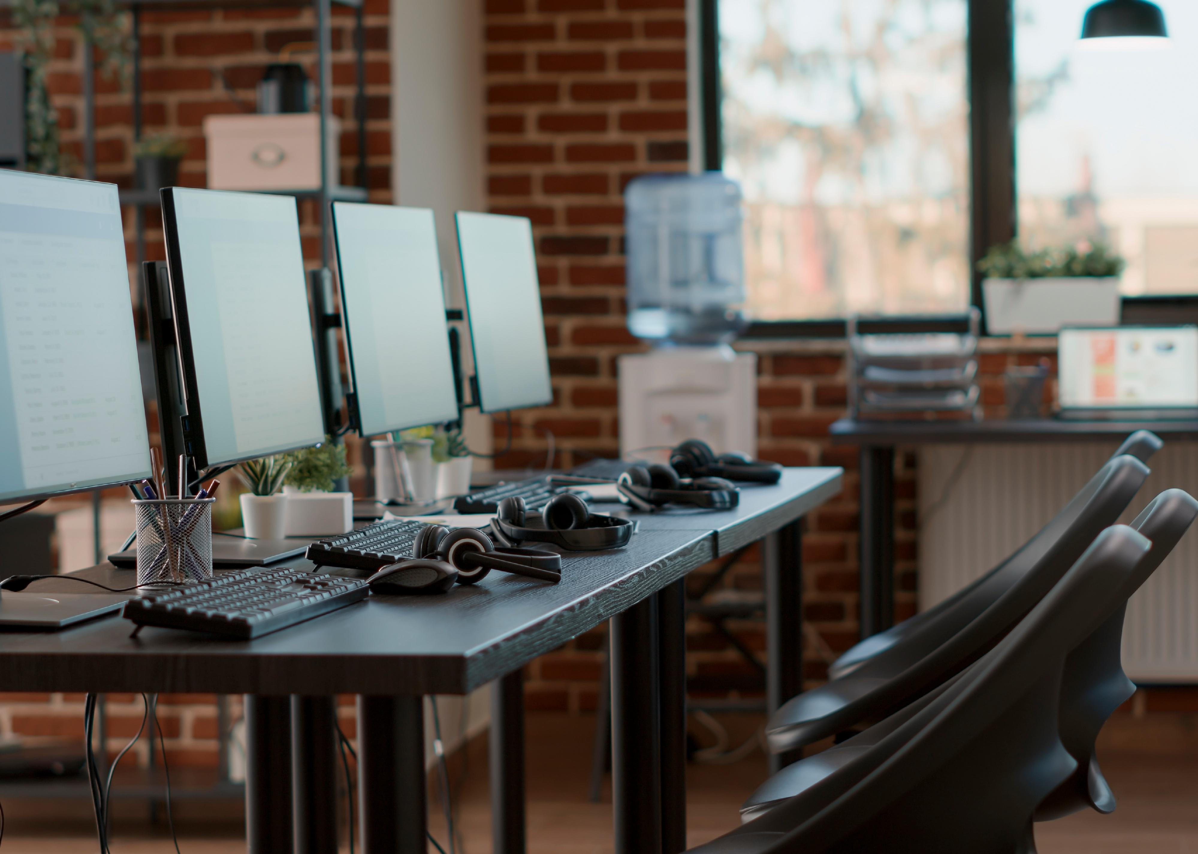 Empty workstation used for call center.