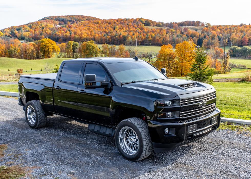  A black Chevrolet Silverado pickup truck.