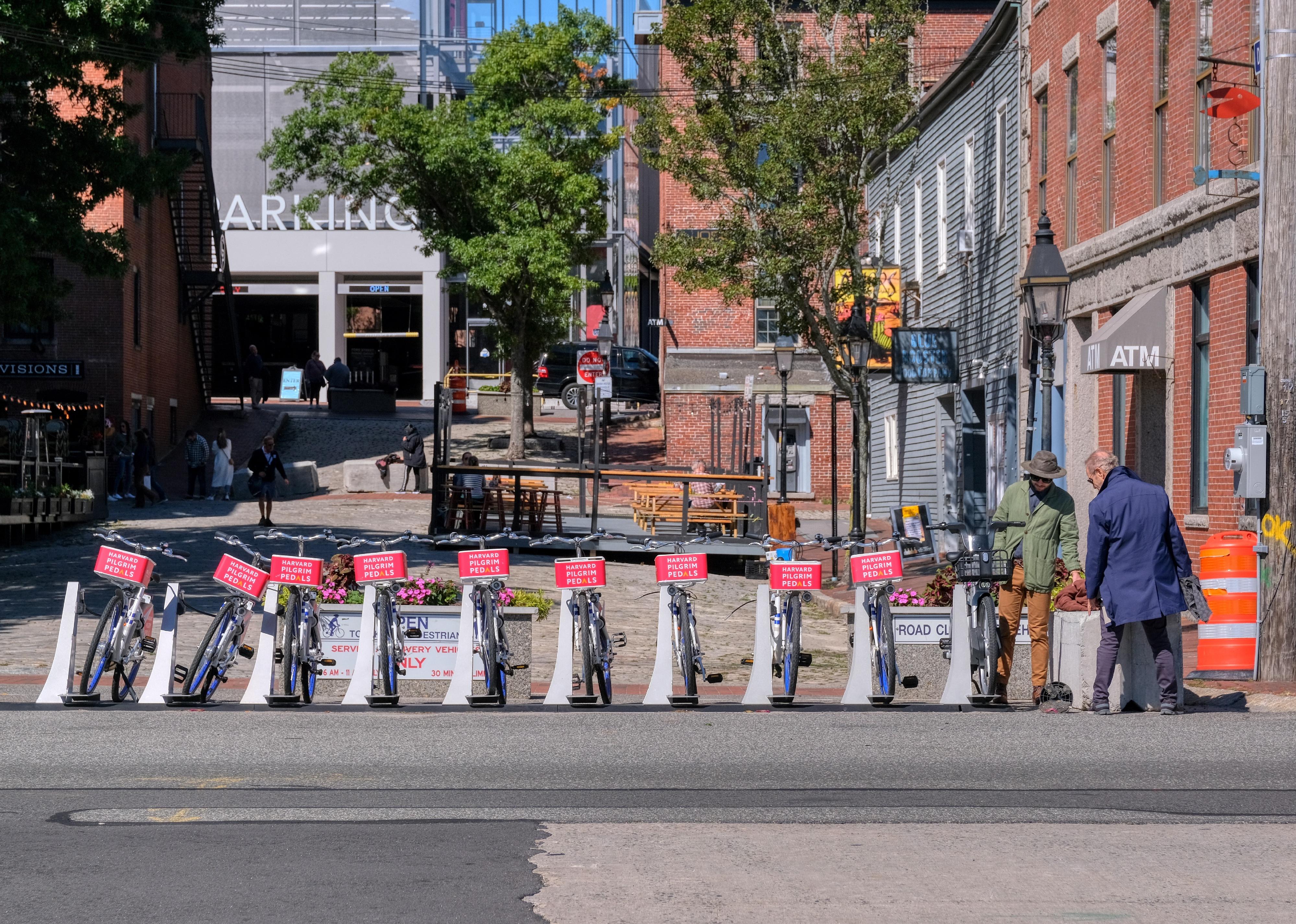Bike-share station in the Old Port area of Portland, Maine