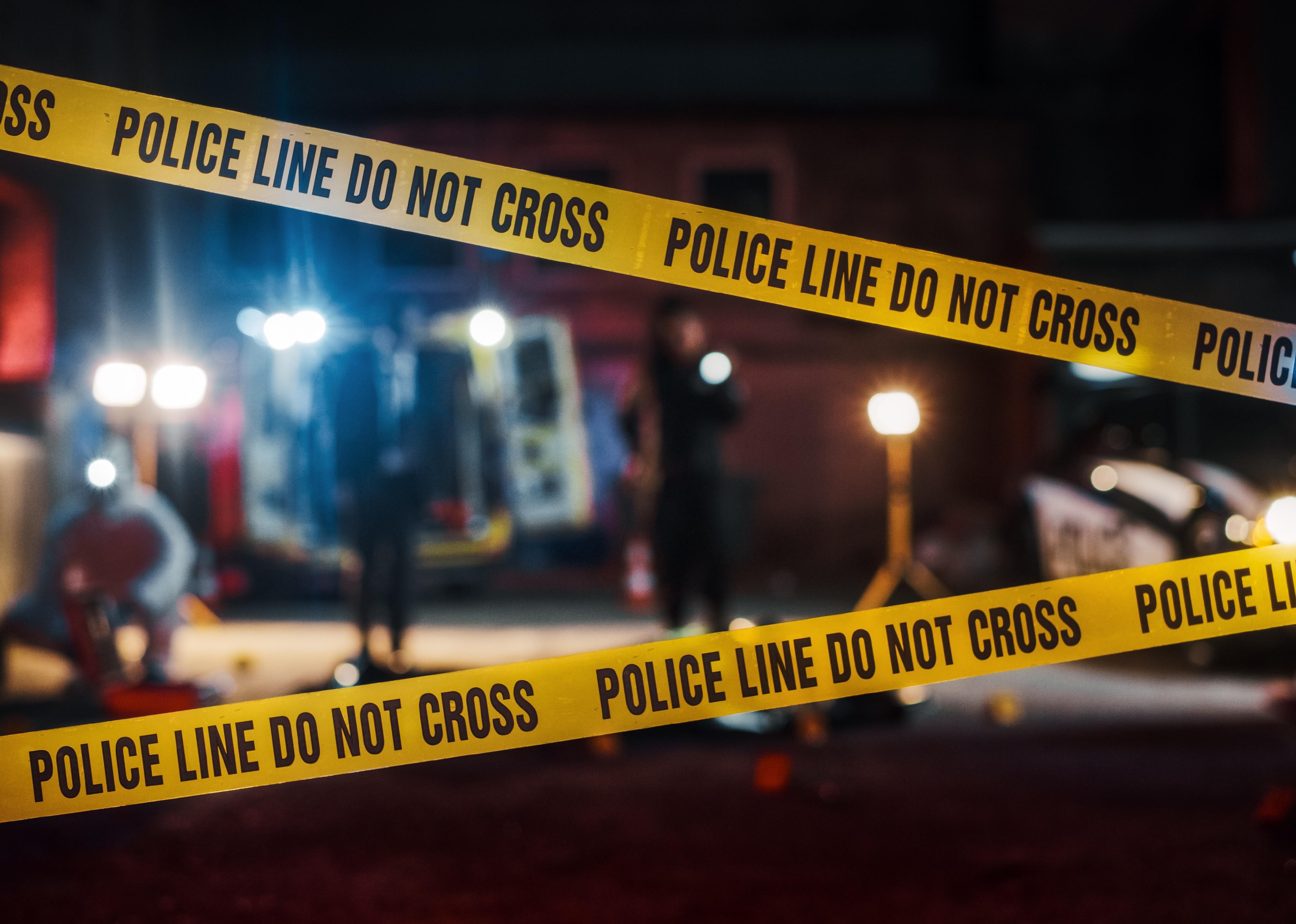 Crime Scene at night with tape.