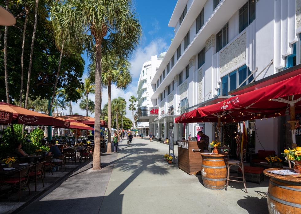 View down the street of Miami stores and restaurants.