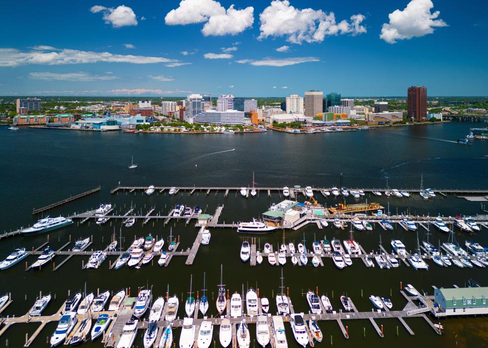 Norfolk downtown cityscape over the Elizabeth River.