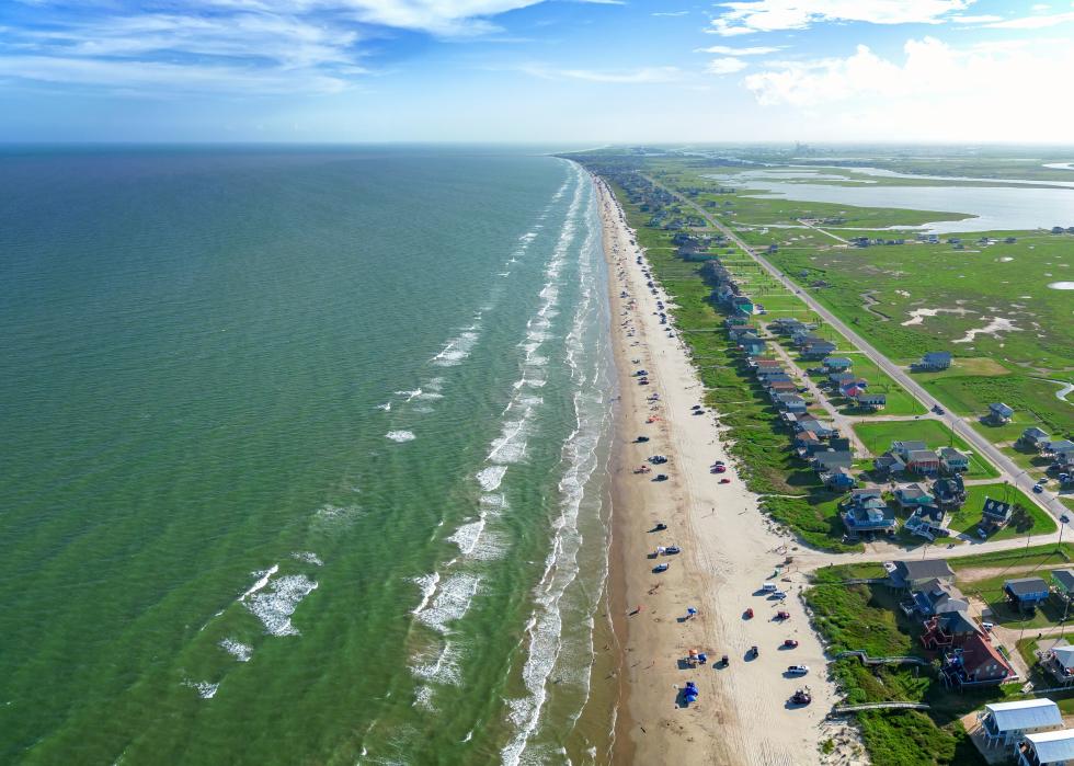 Aerial view of Surfside Beach, Texas.