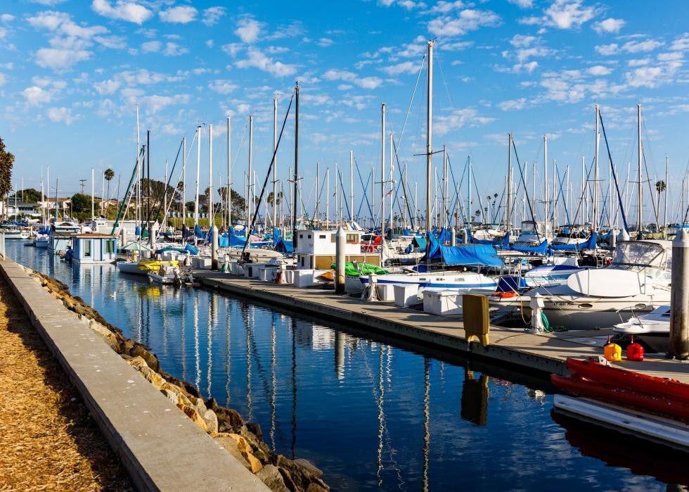 Boats docked at Oceanside Harbor.