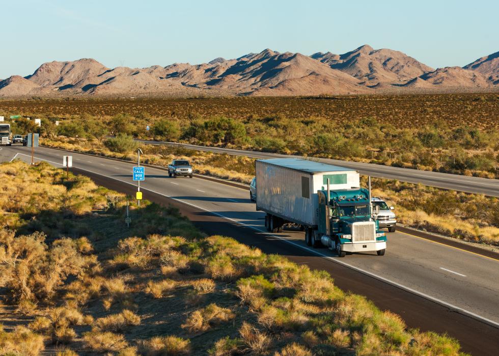 Traffic moving I-10 in rural Arizona