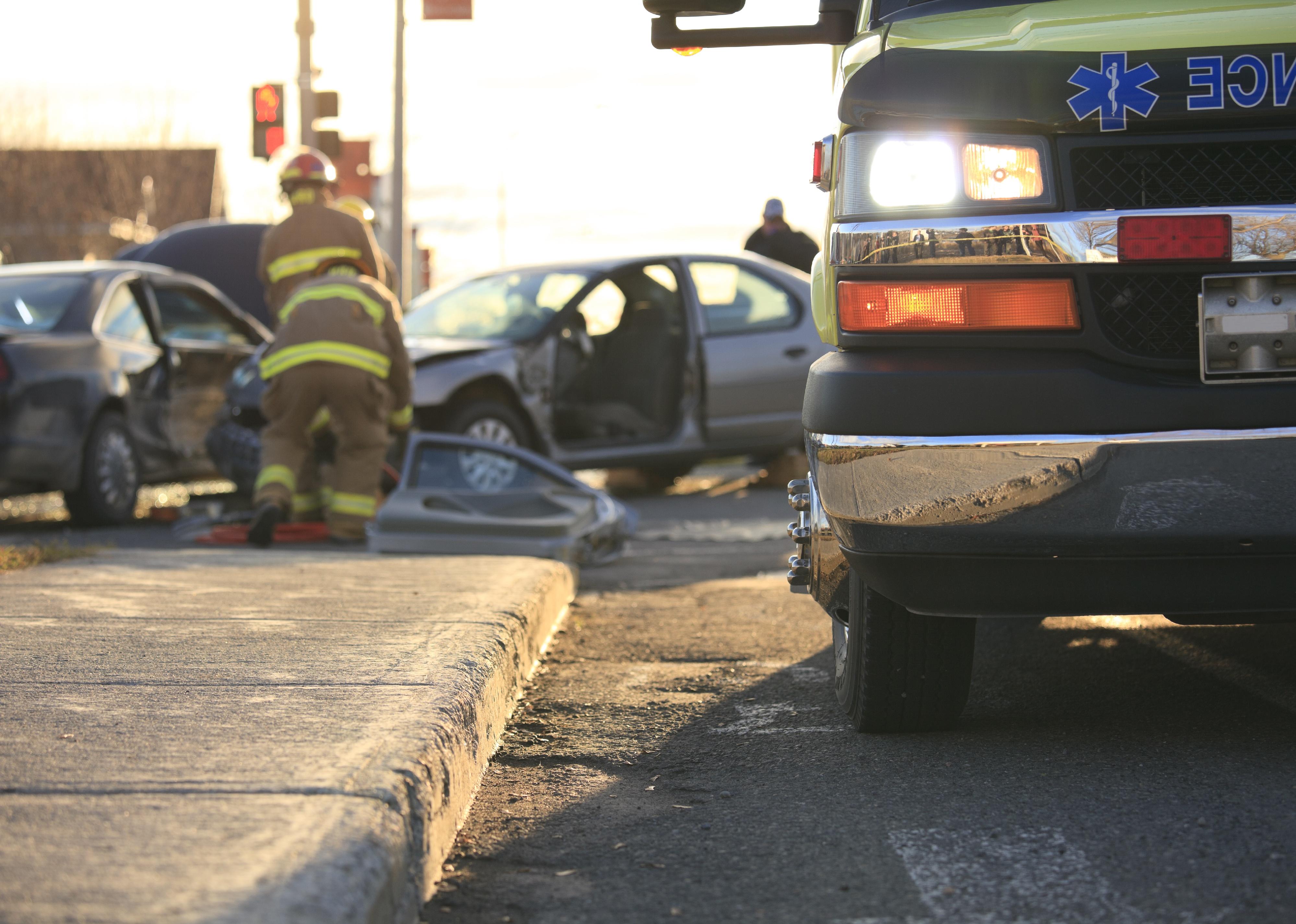 Low angle of a car accident scene.