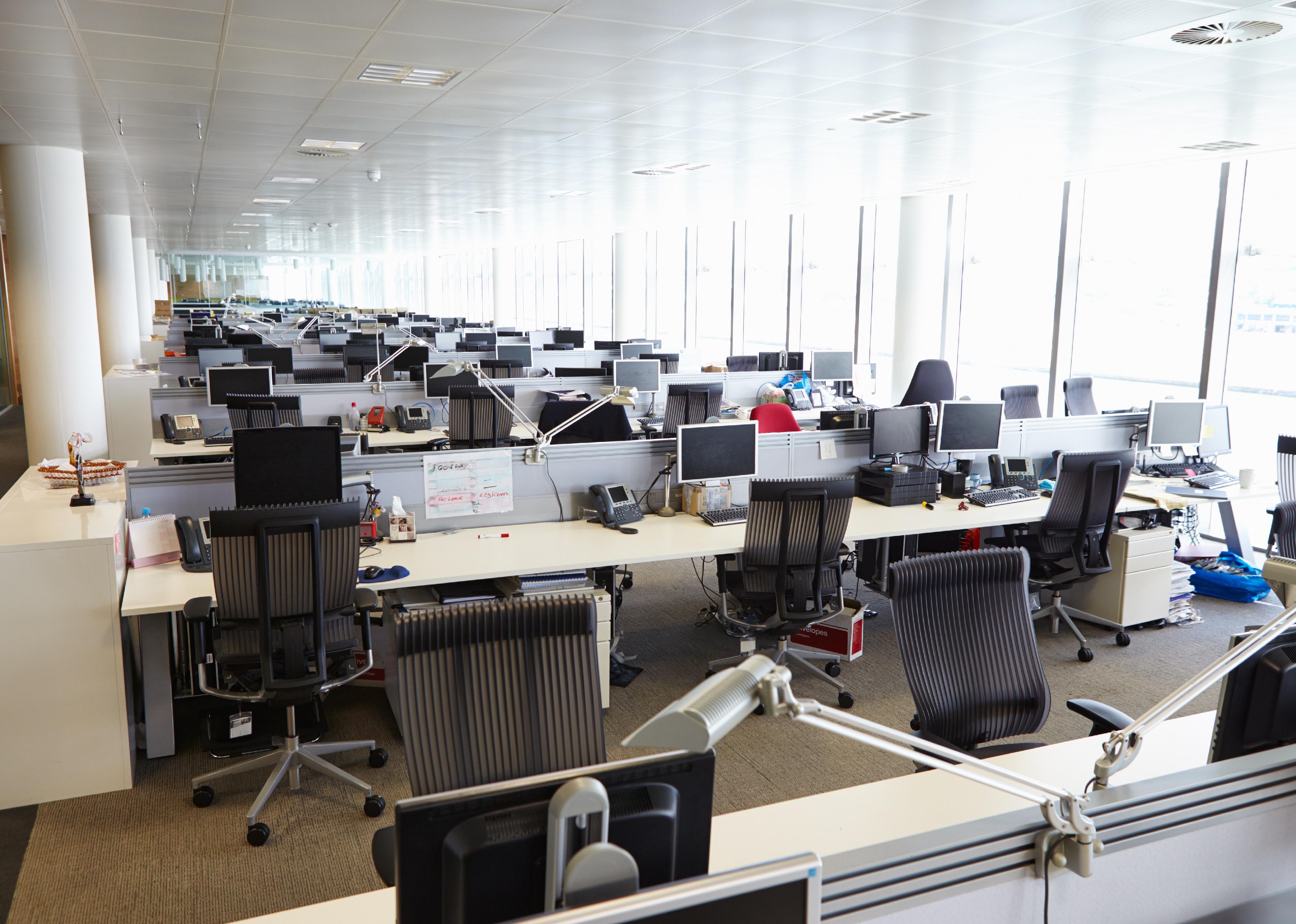 Large open plan office interior without people.