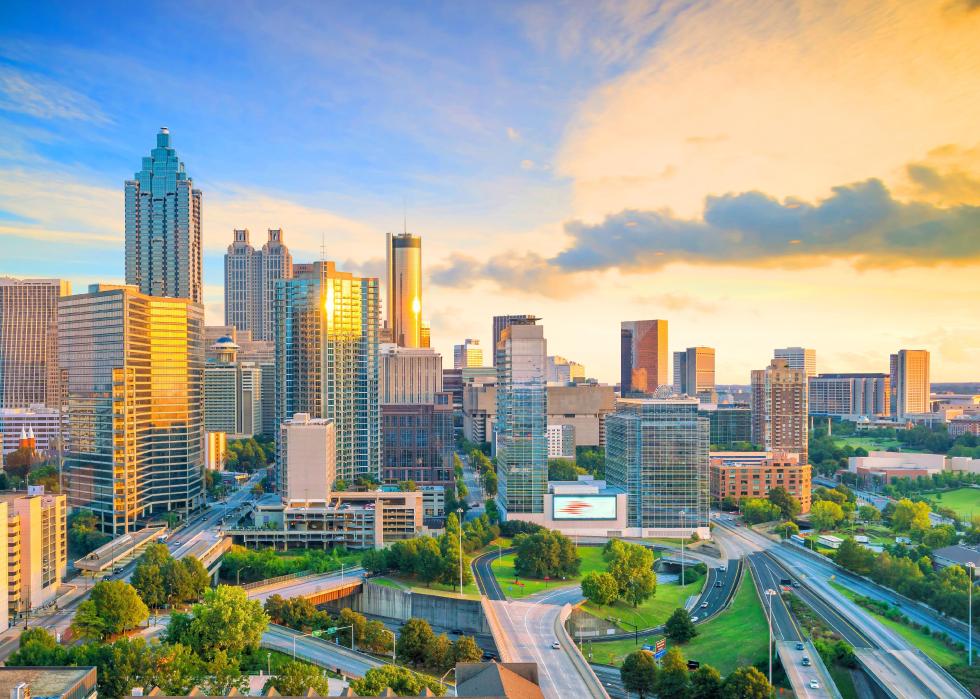 The sun's rays shine on Atlanta.