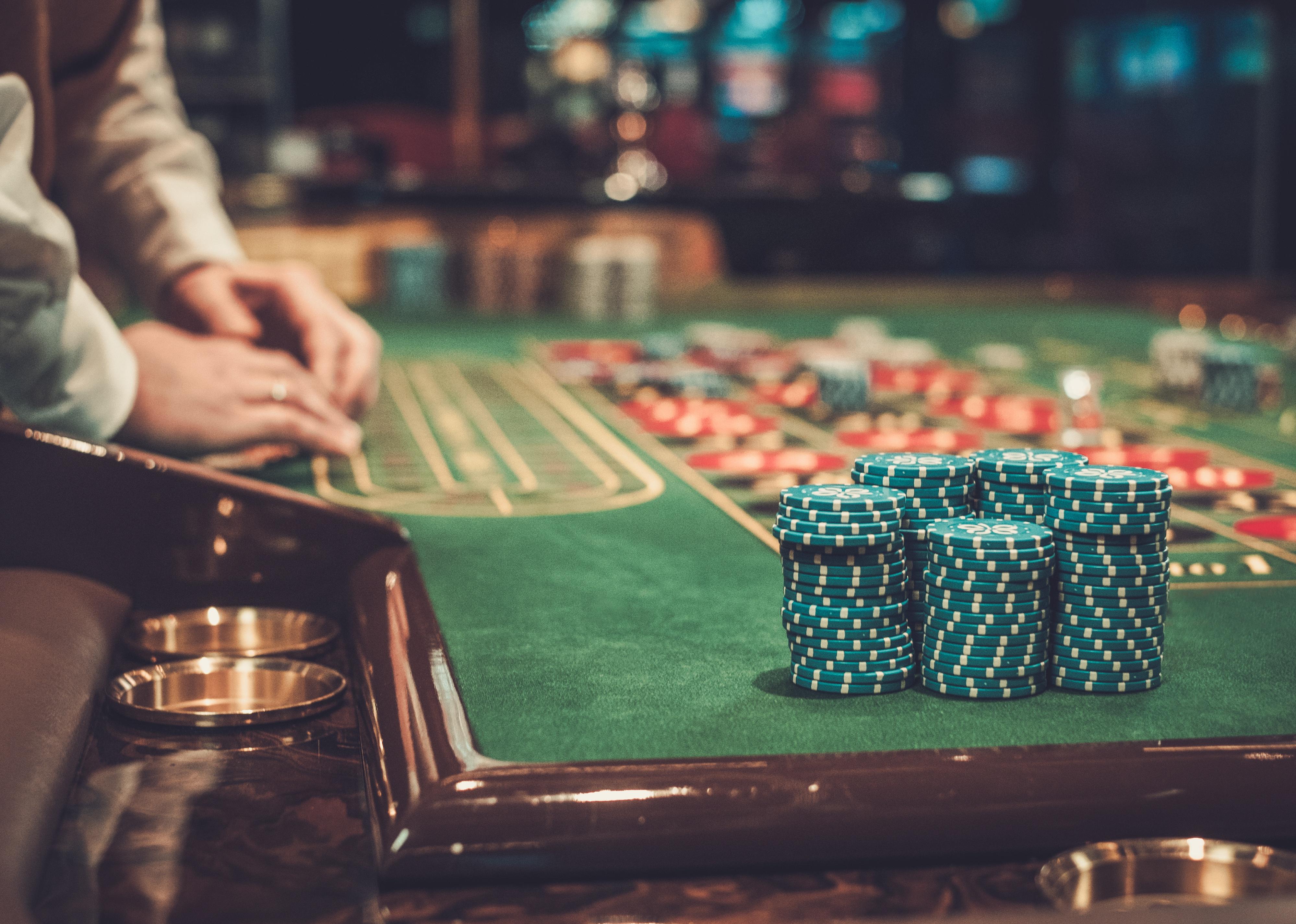 Gambling table in luxury casino.