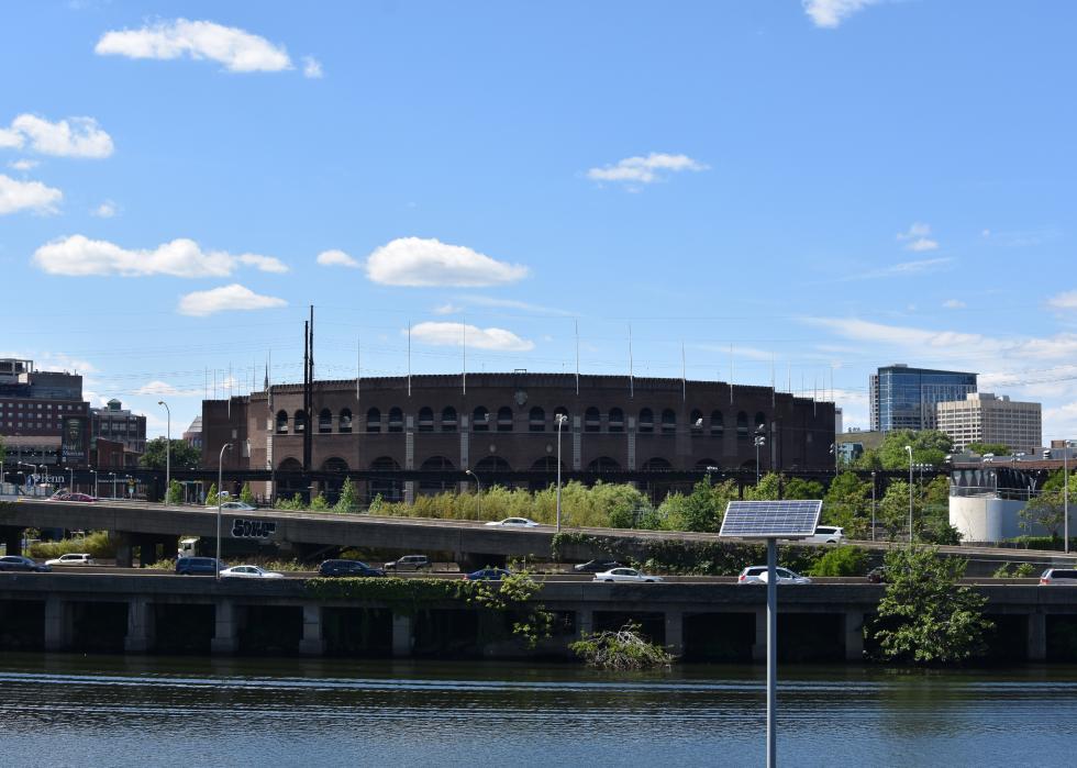American coliseum in Philadelphia with solar panel