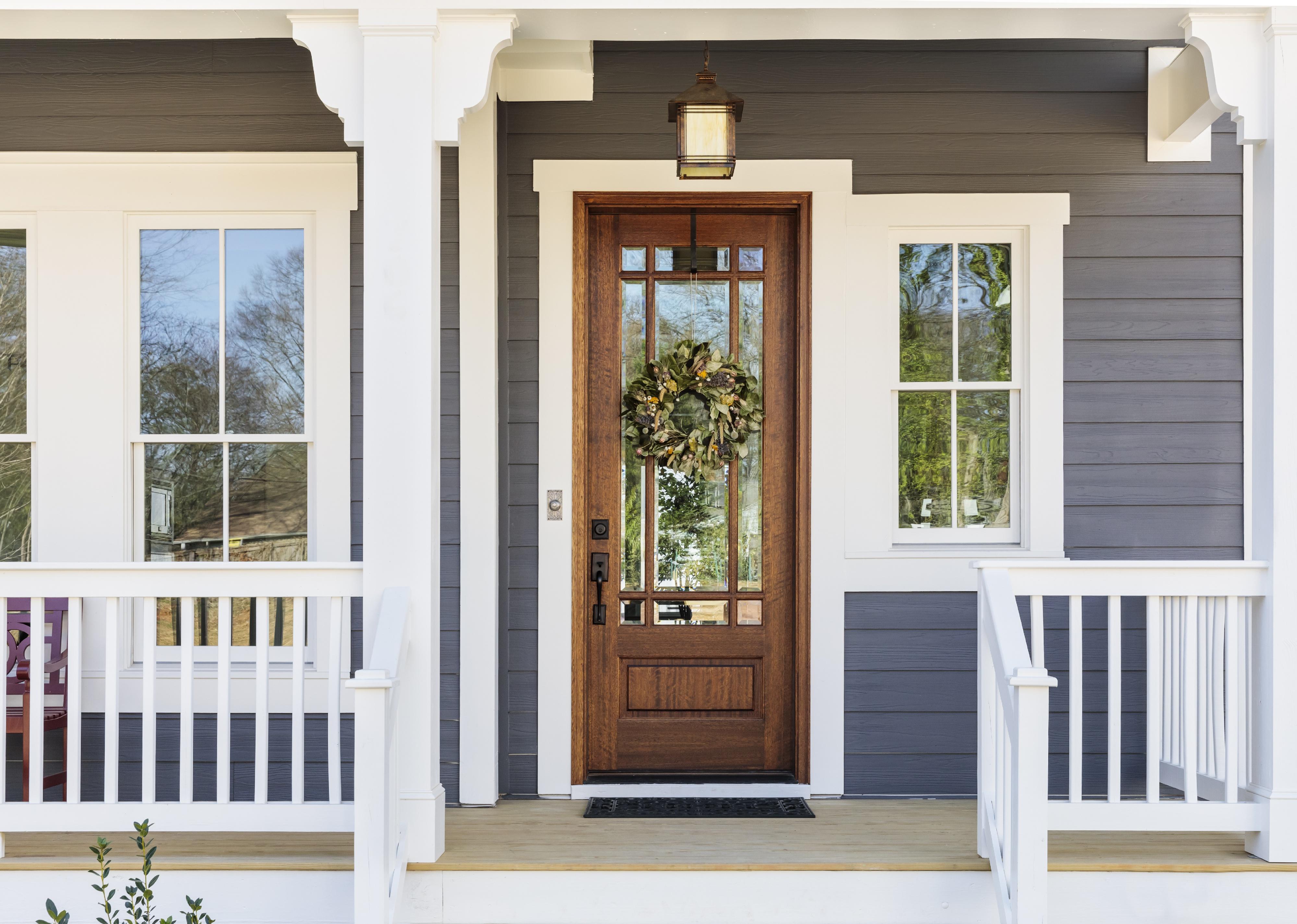 Front door and porch of a house.