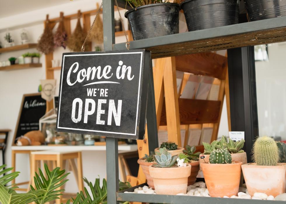 Open sign board at coffee shop
