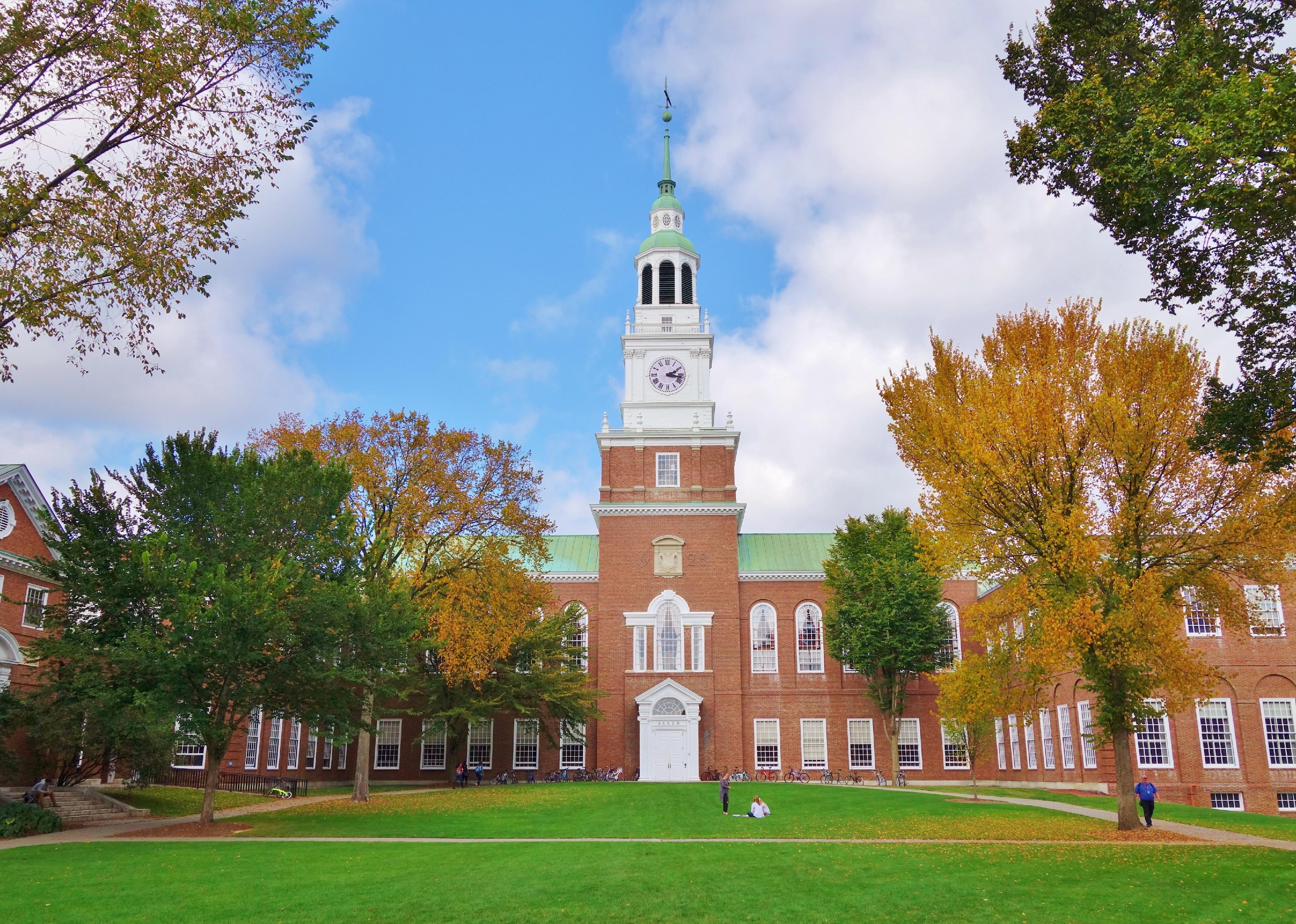 Looking down the Dartmouth Green with trees beginning to show fall colors.