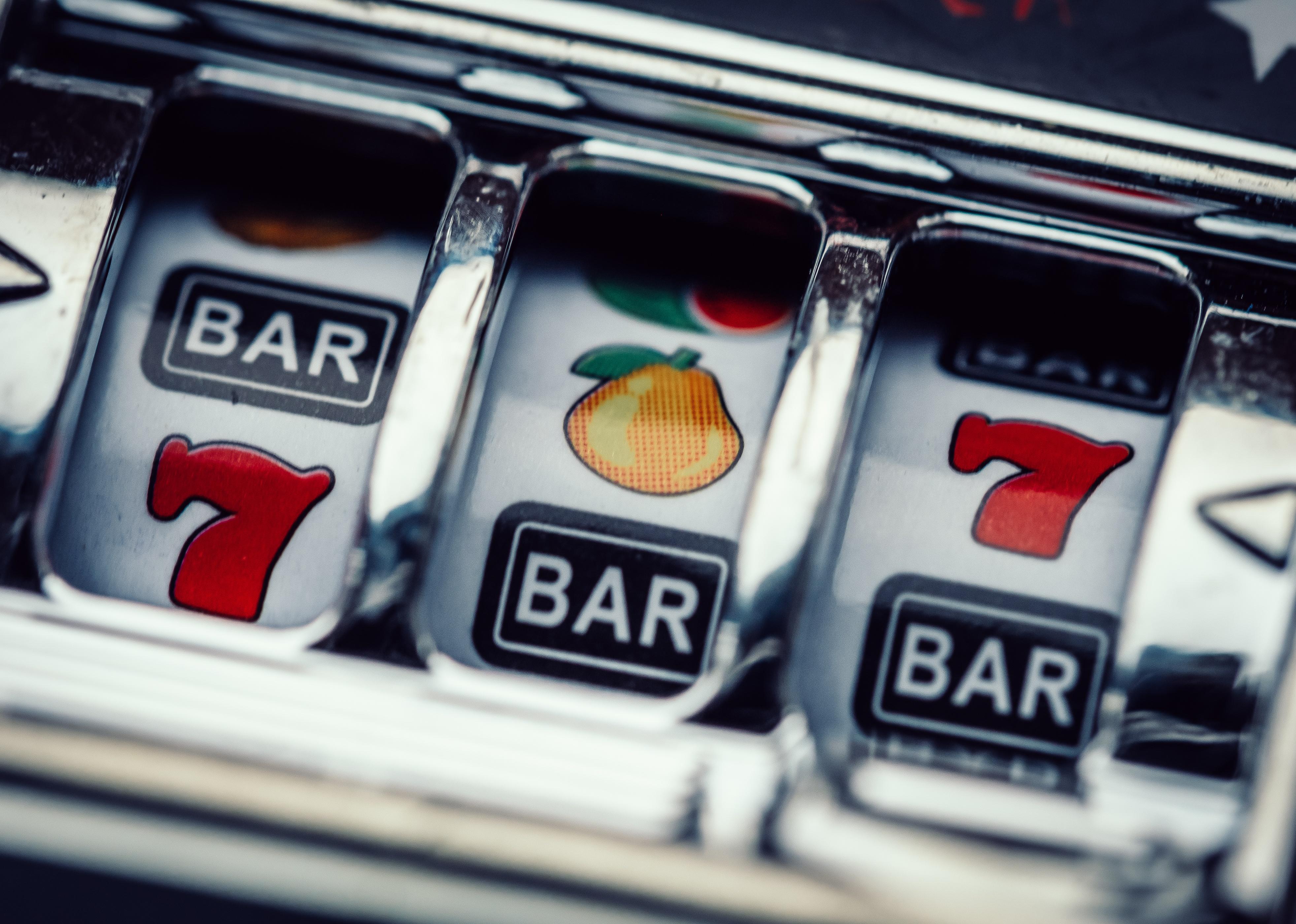 Close-up of gambling slot machine.