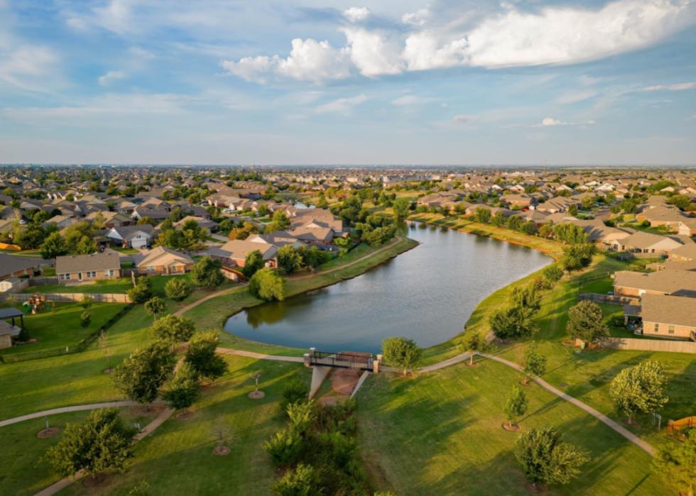 An aerial view of sunny, green Edmond.