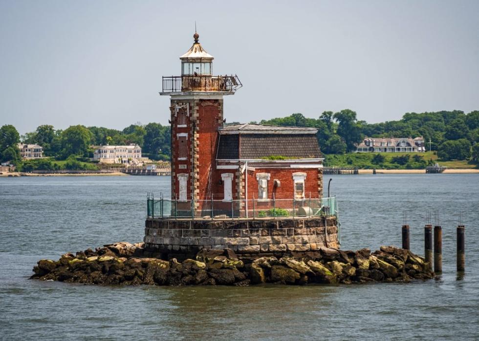 Stepping Stones Lighthouse in the Long Island Sound near Great Neck Plaza, New York.