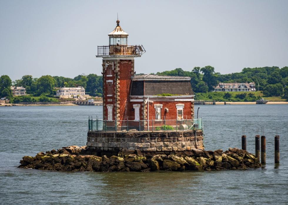 Stepping Stones Lighthouse in the Long Island Sound near Great Neck Plaza, New York.