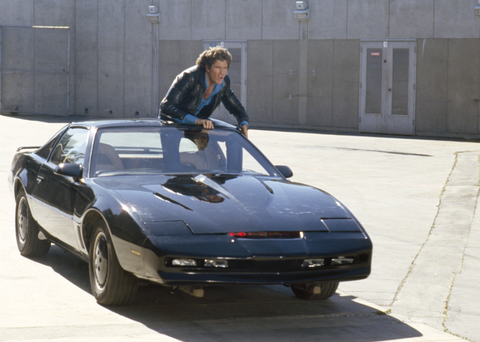 David Hasselhoff in the iconic Knight Rider car.