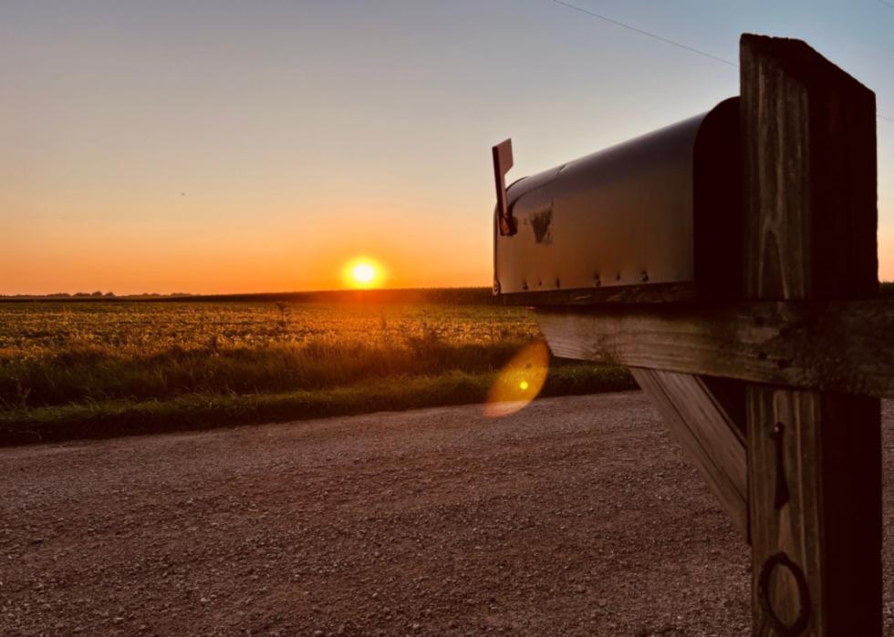 A mailbox at sunset.