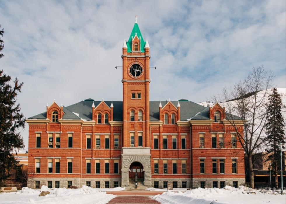 Red stone building at University of Montana.