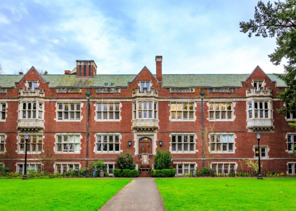 A historic red brick building at Reed College.