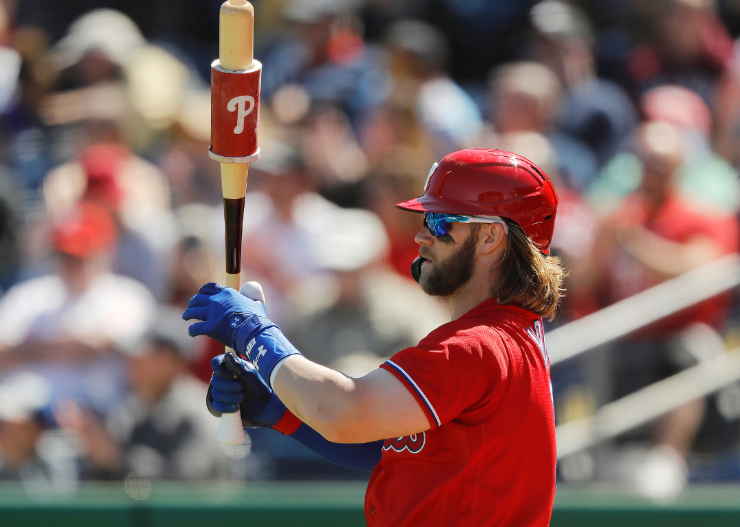 Bryce Harper gets ready for an at-bat in Philadelphia.