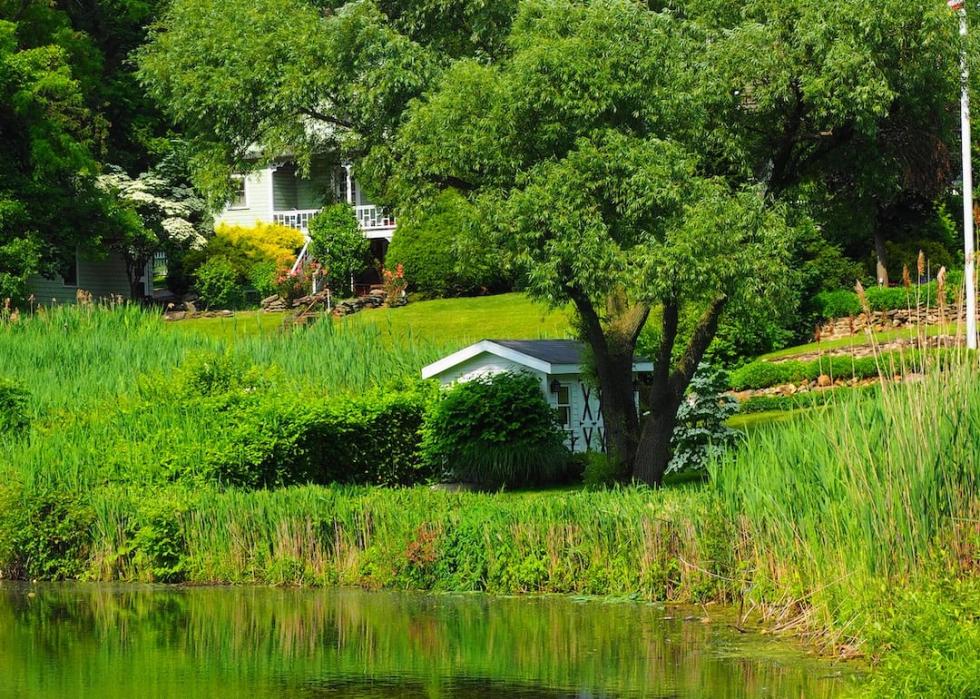 A home near a pond in Great Neck, New York.