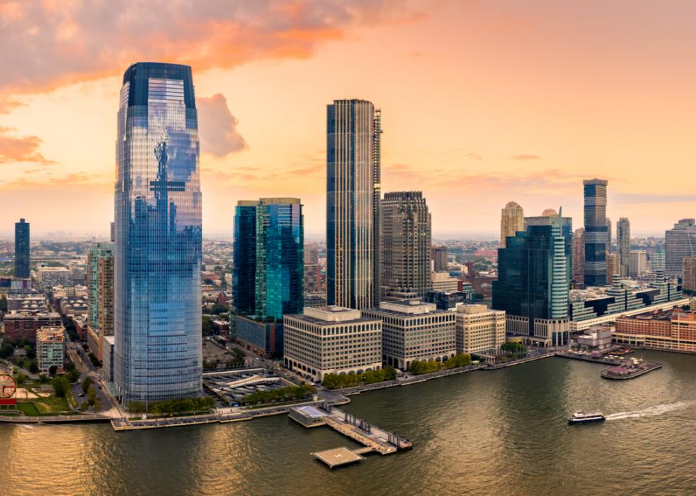 Jersey City skyline at sunset