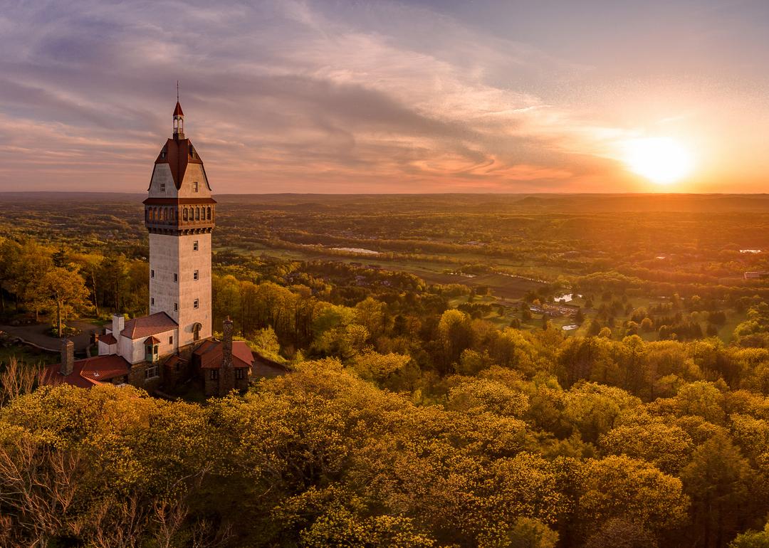 A tower sitting on the Talcott Mountain State Park in Simsbury, Connecticut.