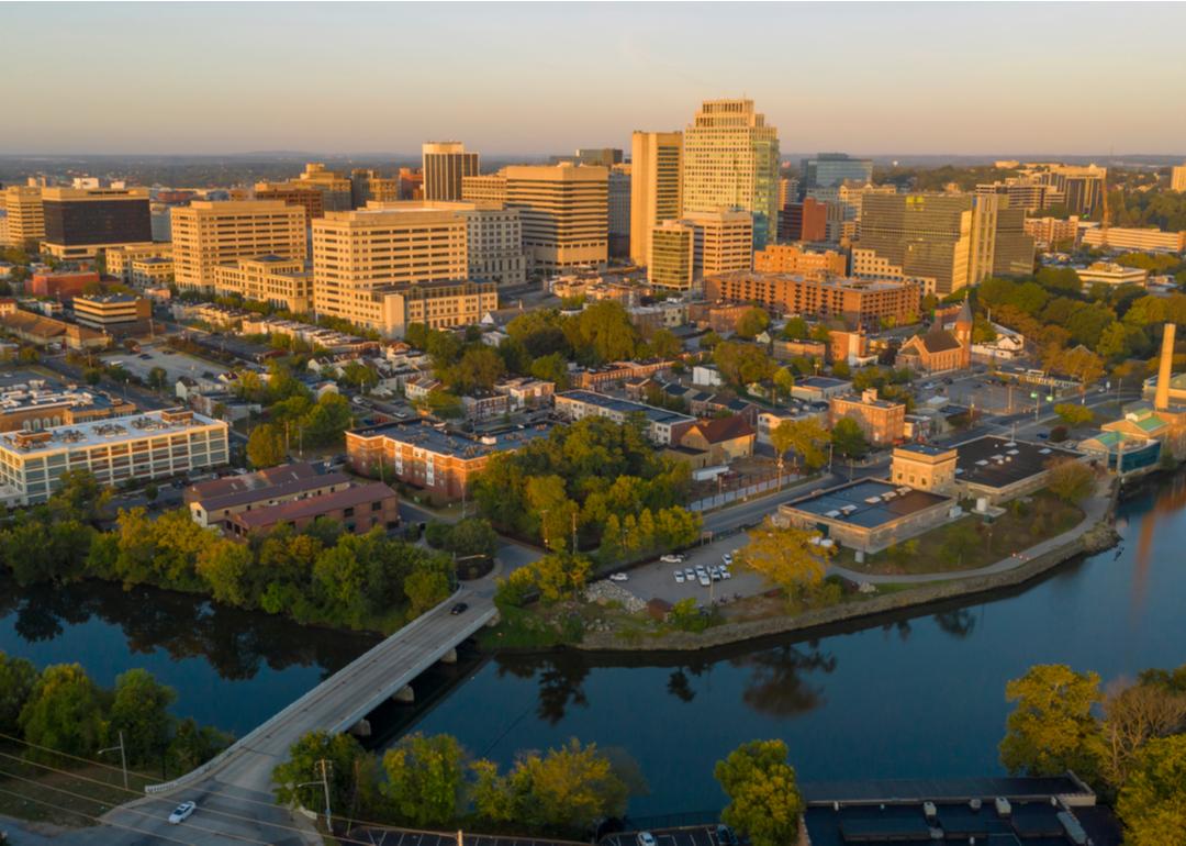 Saturated early morning light hitting the buildings and architecture of downtown Wilmington, Delaware