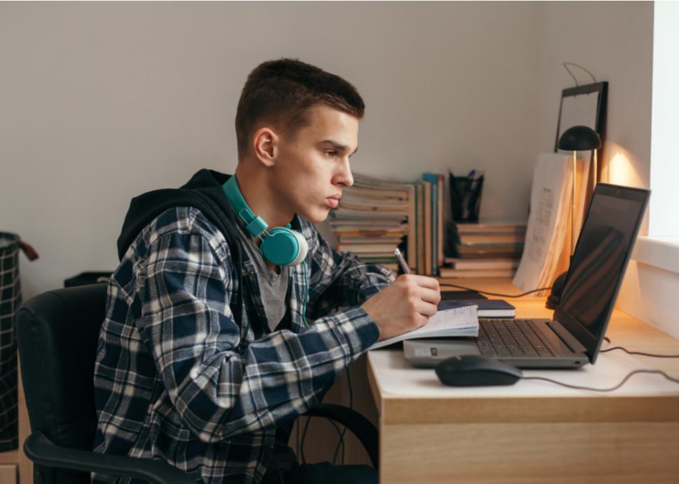 A college student completing a test online