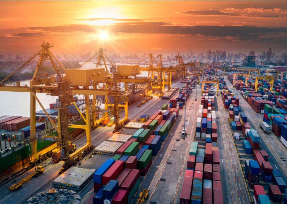 A port full of shipping containers used for the import and export of goods