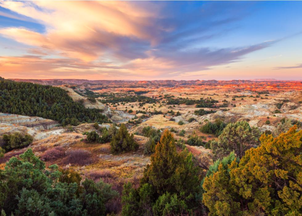 The sunrise over Theodore Roosevelt National Park in North Dakota