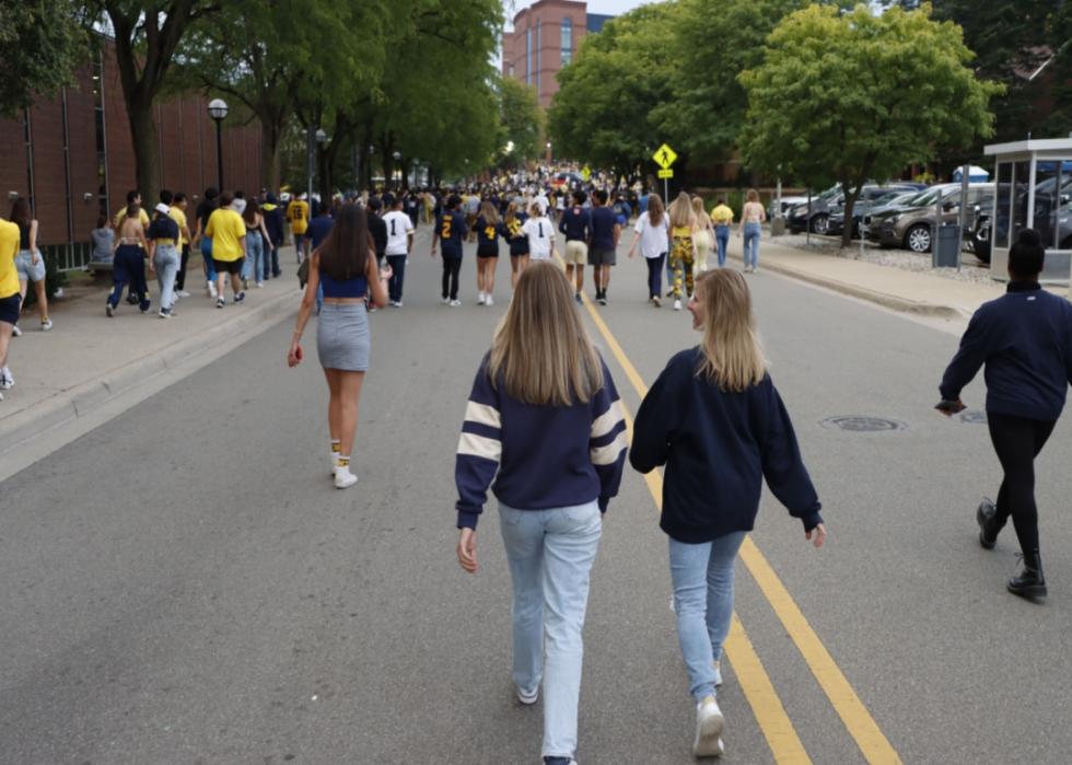 Students walking to a game.