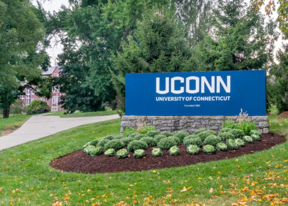 A blue UCONN sign.