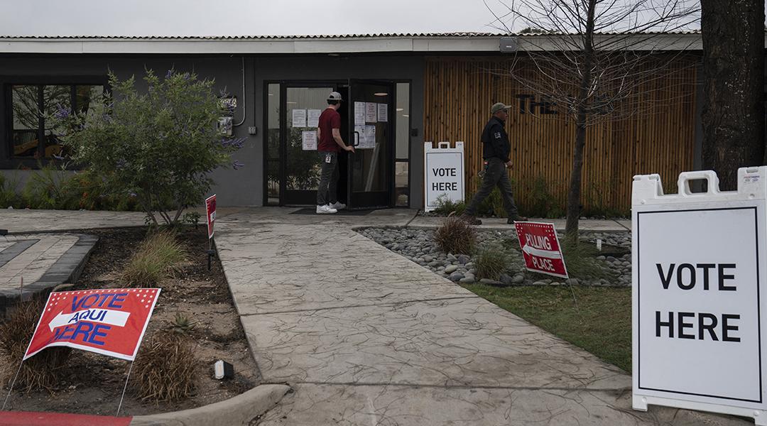 A voting site is seen within the SpaceX projects area in Brownsville, Texas, on May 3, 2025.