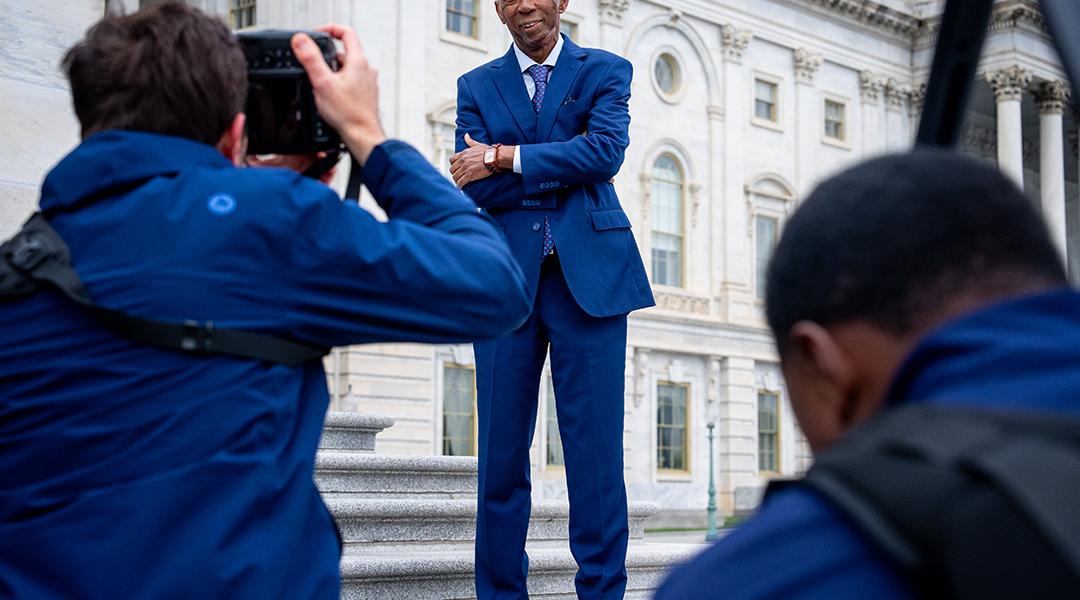 Representative-elect Sylvester Turner (D-TX) poses for a photograph on the steps of the House of Representatives in Washington, DC.