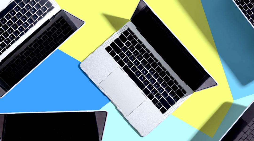 Laptop computer with drop shadow from above
