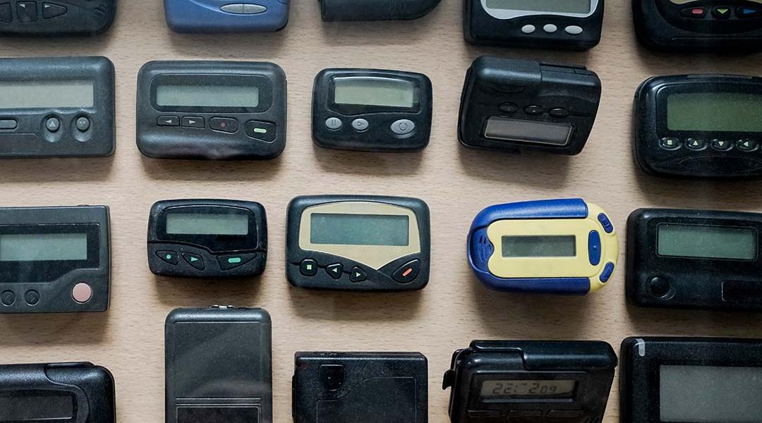 Various types and models of a pager (also known as beepers).