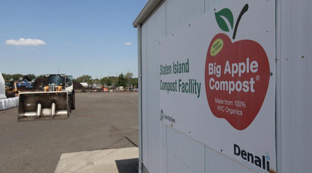 Signage at a facility on New York City’s Staten Island where food and yard waste is turned into compost, preventing it from becoming a source of methane.