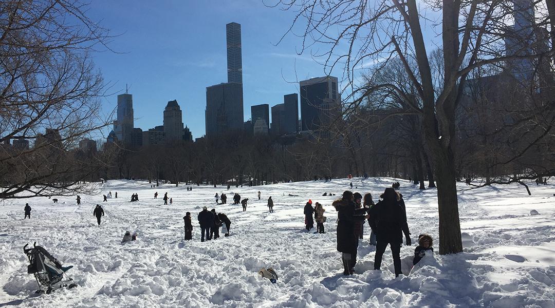 Central Park in New York city, with an accumulated 26.8 inches of snow after a blizzard.